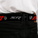 Dodge Rhombus Icon Full Color Black Red Seatbelt Belt - Dodge SRT Demon/Rhombus/Hellcat Logo Black/Silver/Red/White Webbing