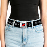 Dodge Rhombus Icon Full Color Black Red Seatbelt Belt - Dodge SRT Demon/Rhombus/Hellcat Logo Black/Silver/Red/White Webbing