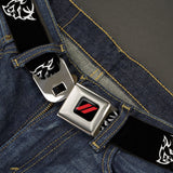 Dodge Rhombus Icon Full Color Black Red Seatbelt Belt - Dodge Demon Icon Black/White Webbing