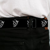 Dodge Rhombus Icon Full Color Black Red Seatbelt Belt - Dodge Demon Icon Black/White Webbing