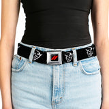 Dodge Rhombus Icon Full Color Black Red Seatbelt Belt - Dodge Demon Icon Black/White Webbing