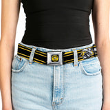 SUPER BEE Logo Full Color Black Yellow White Seatbelt Belt - SUPER BEE Logo/Stripes Black/Yellow/White Webbing
