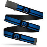 Black Buckle Web Belt - MOPAR Logo/Stripe Black/Blue Webbing
