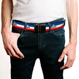 Black Buckle Web Belt - MOPAR Logo/Stripe Blue/White/Red Webbing