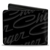 Bi-Fold Wallet - CHARGER Script Emblem Repeat Corner Black Grays White
