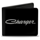 Bi-Fold Wallet - CHARGER Script Emblem Corner Black Silver Fade White