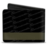 Bi-Fold Wallet - BARRACUDA Script Stripe Monogram Black Gray Olive Silver