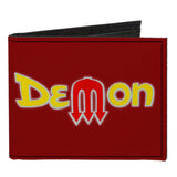 Canvas Bi-Fold Wallet - Vintage Dodge DEMON Logo Burgundy Silver Yellow Red